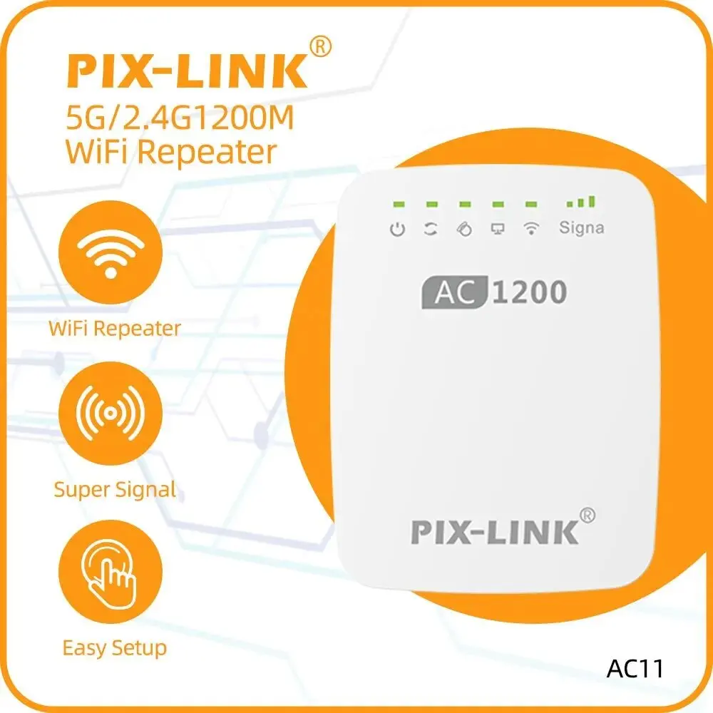 Extensor de rango WiFi PIX-LINK AC11 de 1200Mbps, repetidor amplificador de señal de 2,4 y 5GHz, cubre hasta 7500 pies cuadrados con puerto Ethernet de acceso