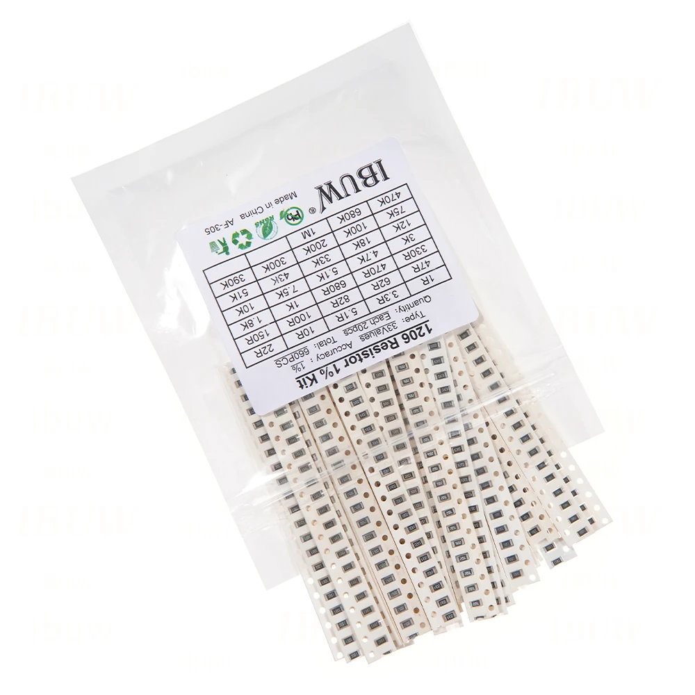 660pcs 200pcs 720pcs 4000pcs 0402 0603 0805 1206 1210 2512 smd resistor kit igmopnrq assorted kit 10k 100k 1k 1r 100r 220r 1% 5% - imagen 4