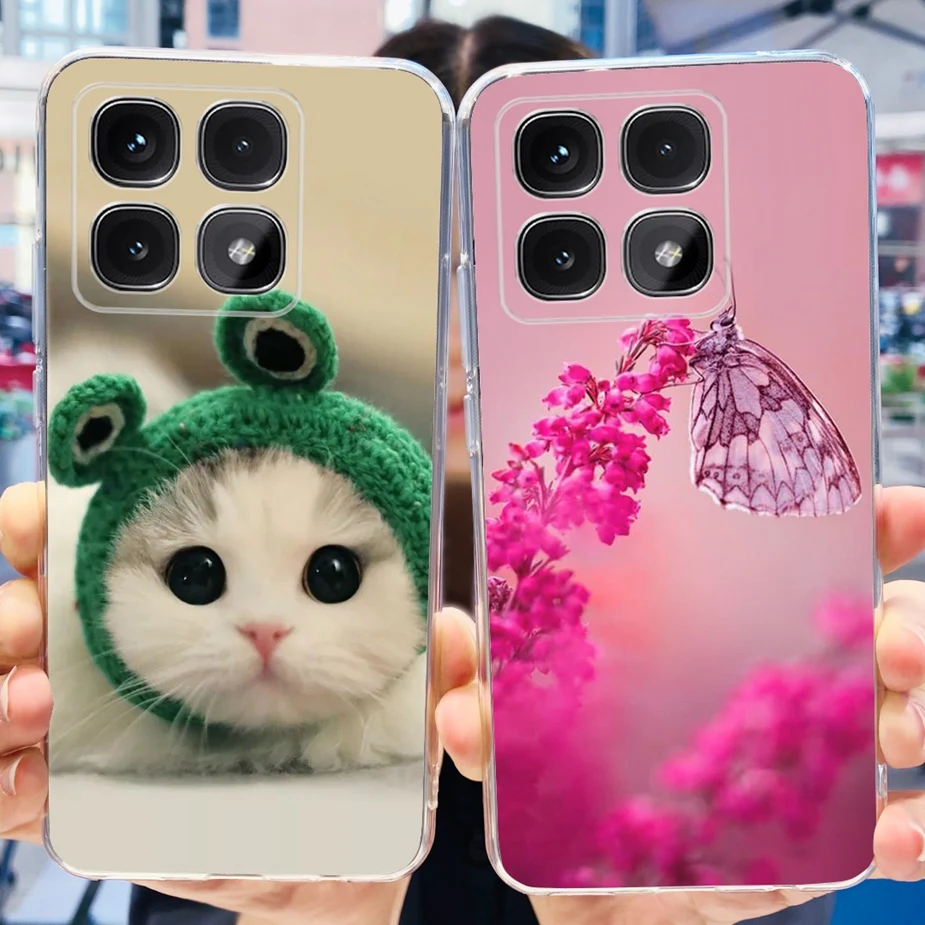 Funda de silicona transparente para teléfono xiaomi Mi 14T Pro, carcasa suave con bonito gato y flores pintadas para Xiaomi 14T Pro 14TPro Mi14T - imagen 4