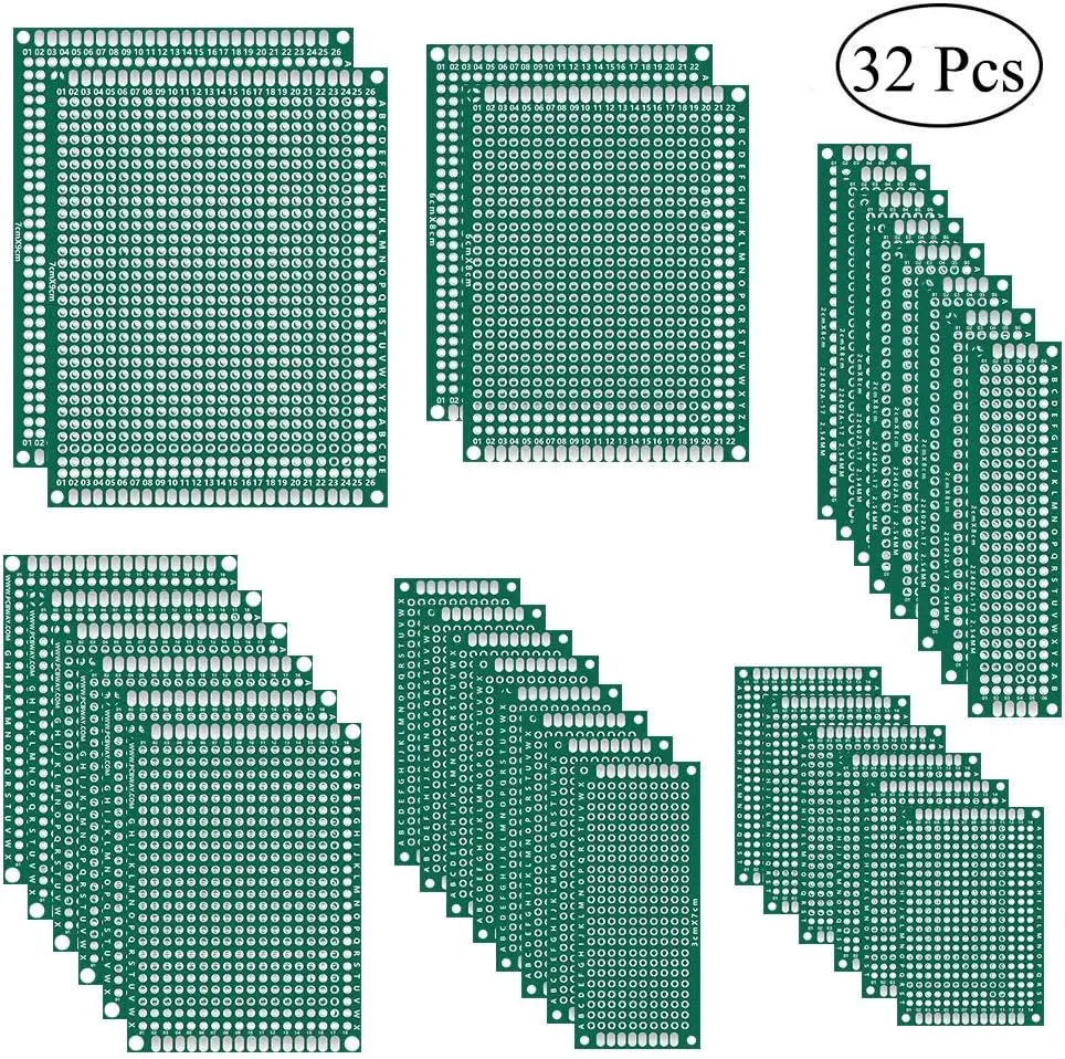 Kit de prototipo de placa PCB de doble cara, 32 Uds., 6 tamaños, placa de circuito impreso Universal para proyecto de soldadura DIY