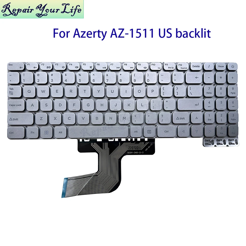 Teclado retroiluminado para portátil Inglés de EE. UU. para Azerty AZ-1511 YXT-91-71 SCDY-340-2-3 retroiluminación teclas plateadas Teclado nuevo