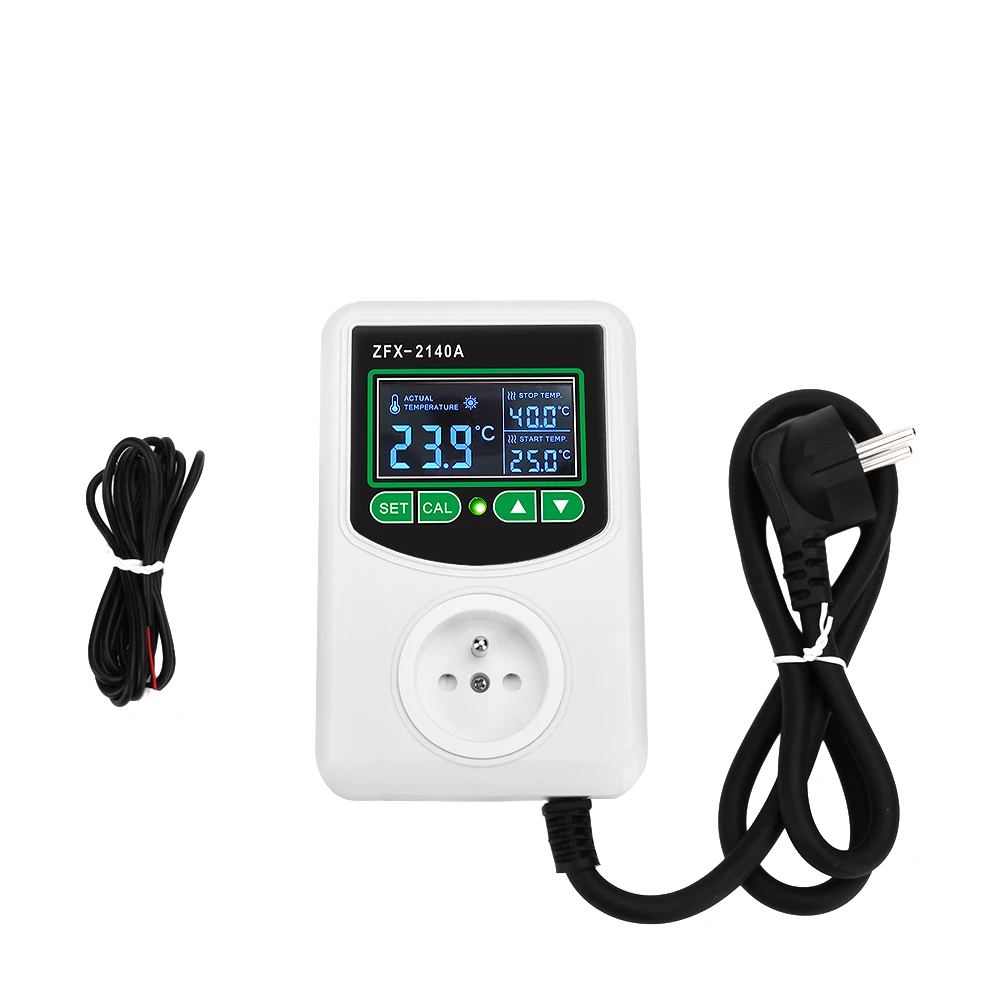 Controlador de temperatura ZFX-2140A con pantalla Digital LCD de alta potencia, enchufe europeo, termostato, SONDA DE Sensor NTC, 45 ~ 300 ℃
