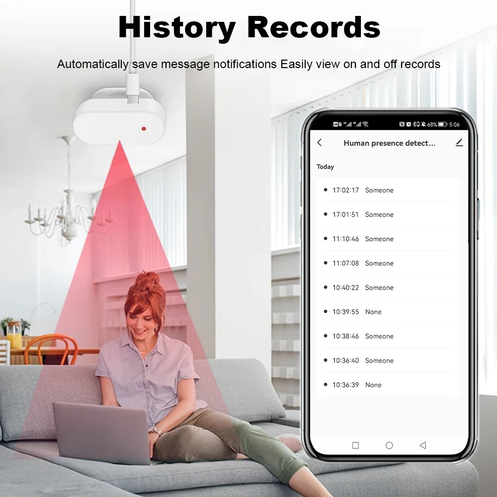 Tuya-Detector de presencia humana con WiFi, Radar de detección de distancia de 24G, Sensor PIR de cuerpo humano inteligente, compatible con asistente de casa - imagen 5