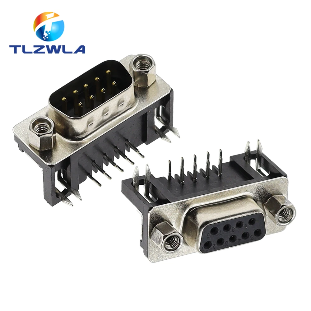 10 Uds DB9 hembra macho PCB montaje d-sub 9 pines PCB conector RS232 aguja doblada de 90 grados DR9 - imagen 3