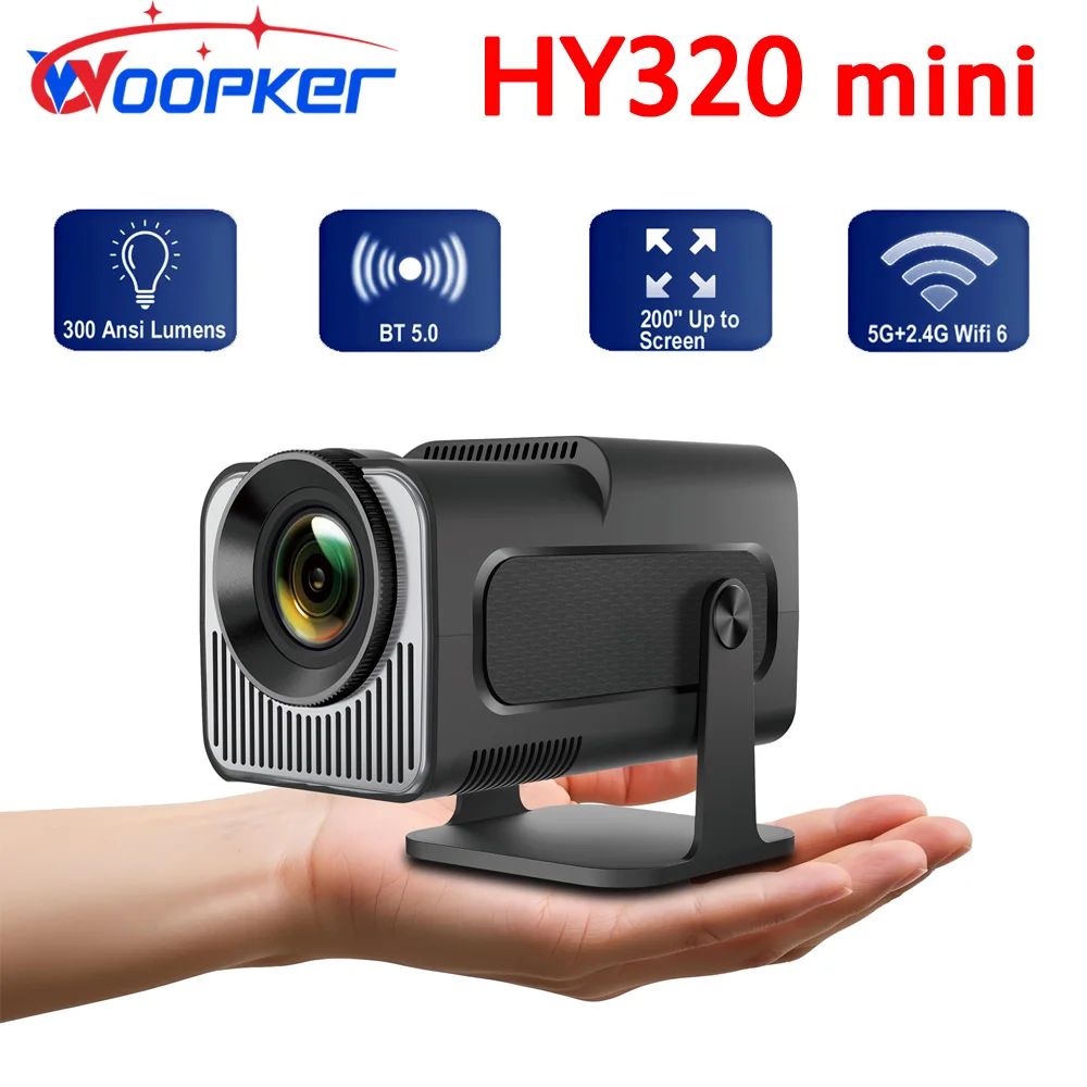 Proyector Woopker HY320 Mini actualización Android 11 compatible con 4K nativo 720P 300ANSI Wifi6 BT5.0 proyector portátil para usuarios domésticos