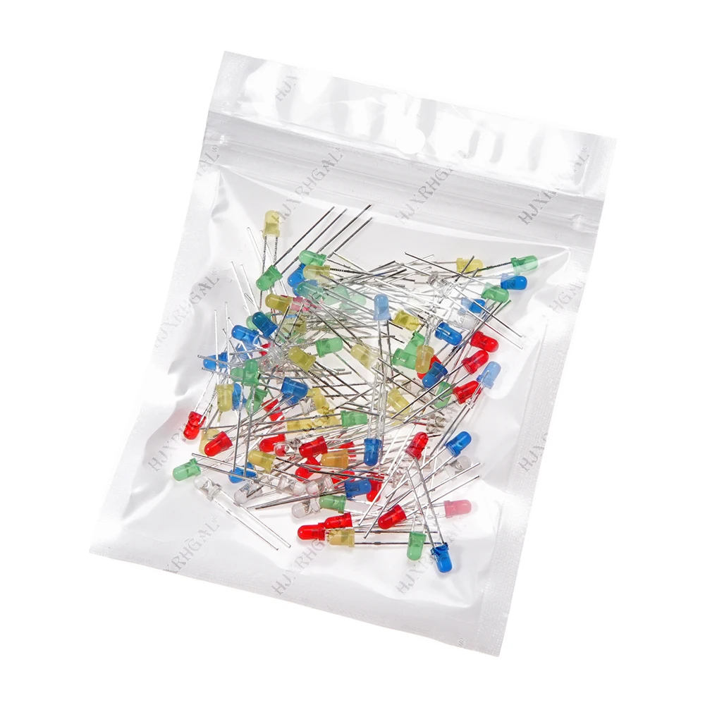 100 Uds. Kit surtido de luz de diodo LED de 3mm 5 colores * 20 piezas F3 blanco amarillo rojo verde azul componente kit DIY - imagen 5