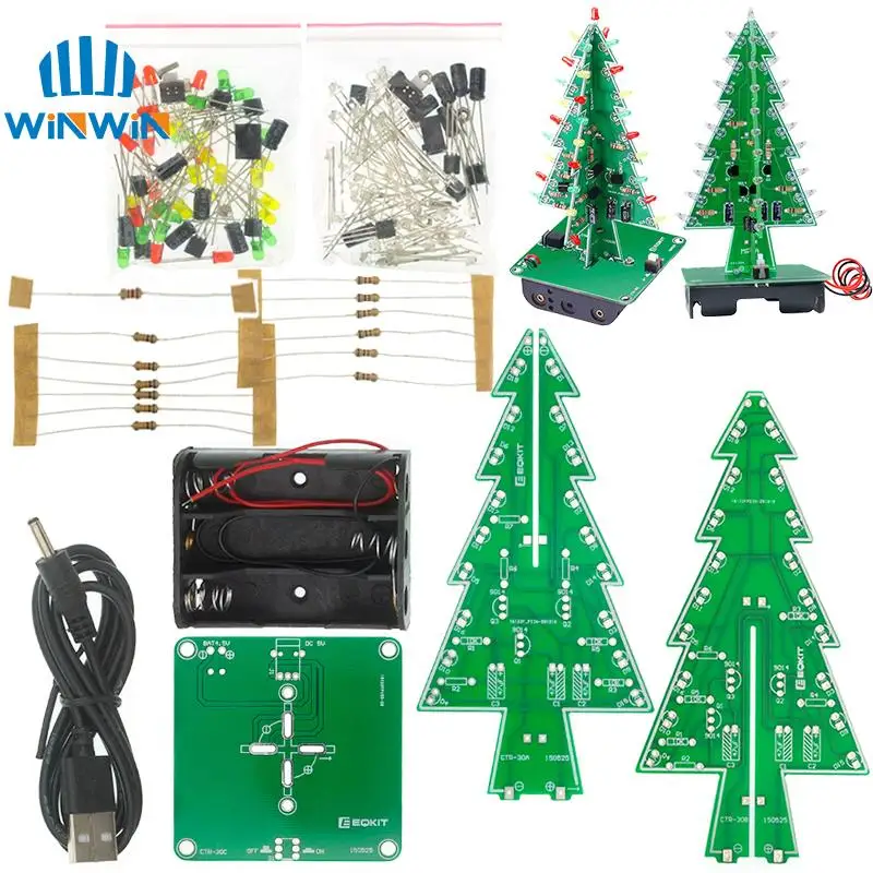 Kit de bricolaje LED de árbol de Navidad 3D tridimensional, Kit de circuito de Flash LED rojo/verde/amarillo, Suite electrónica divertida - imagen 2