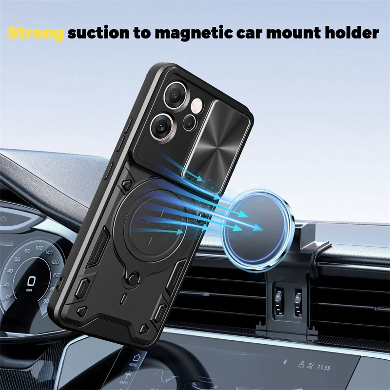 Funda protectora de armadura con soporte para OPPO Reno 14 Pro 14F Reno14 F 5G, Funda protectora de lente deslizante a prueba de golpes, Funda Coque Capa - imagen 4