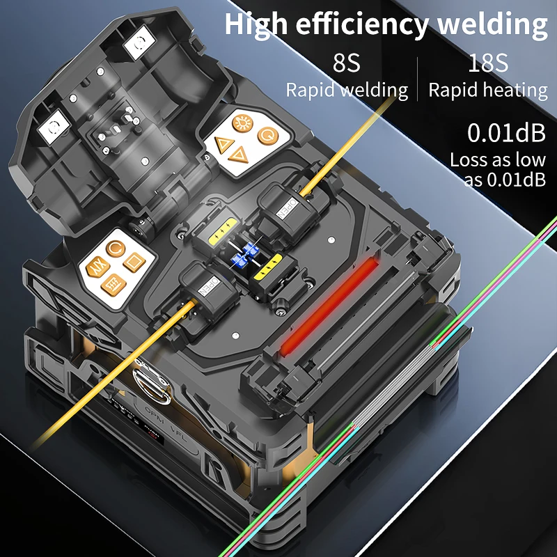 Empalmador Fuison de fibra totalmente automático, 6 motores, A-10, pantalla táctil multilingüe, núcleo de fibra óptica, máquina de fusión en caliente, VFL OPM integrada - imagen 5