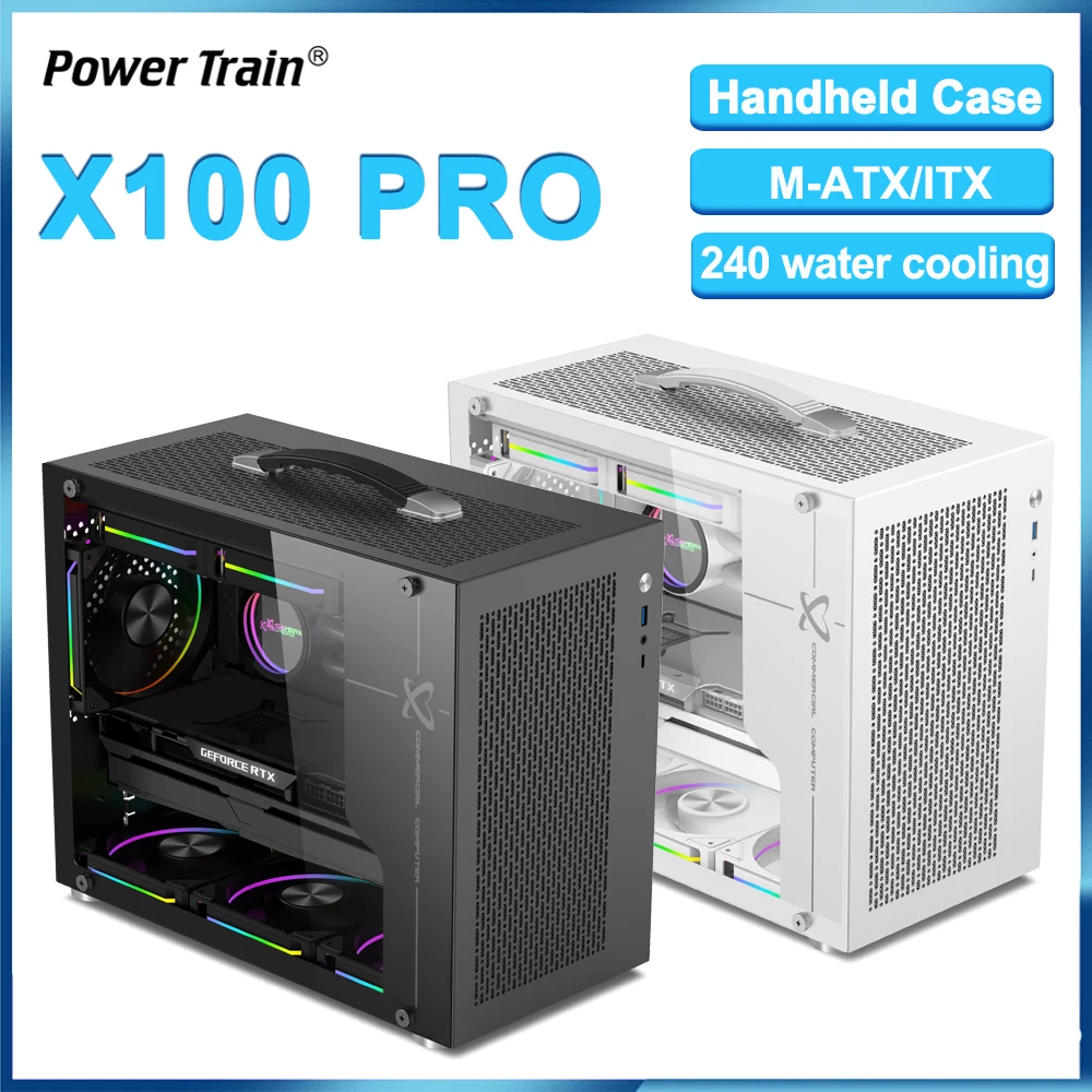 Power Train X100 Pro caja de mano MINI MATX chasis de computadora de juegos de escritorio compatible con refrigeración por agua 240 tipo c