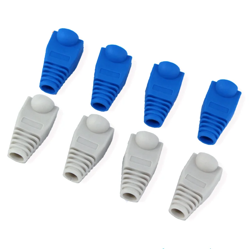 10/20/50 Uds tapas RJ45 azul gris gato 5 botas funda protectora Cat5a Cat6 RJ45 cubierta de conectores de Cable Ethernet de red