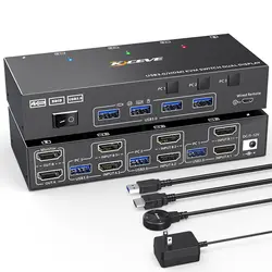 Switch KVM HDMI 4K 60Hz Doble Monitor USB 3.0 4 Puertos