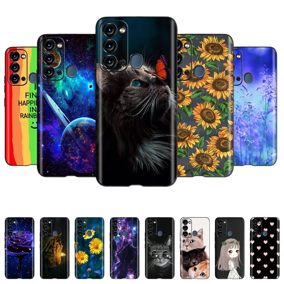 Funda protectora de silicona para teléfono móvil, carcasa suave de TPU negra con diseño de girasol y gato a la moda para ITEL S17 S 17 S661W