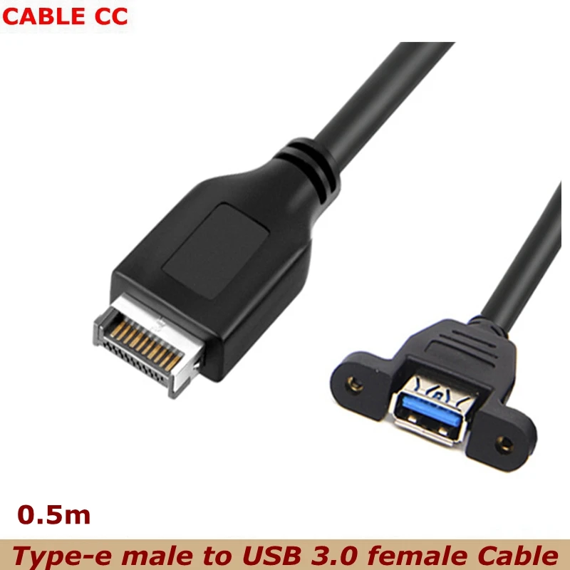 Par hembra USB 3,0 de 0,5 m, Cable de conexión de placa base trasera para Host de ordenador tipo e con tornillos de montaje en Panel para asegurar Cable de datos