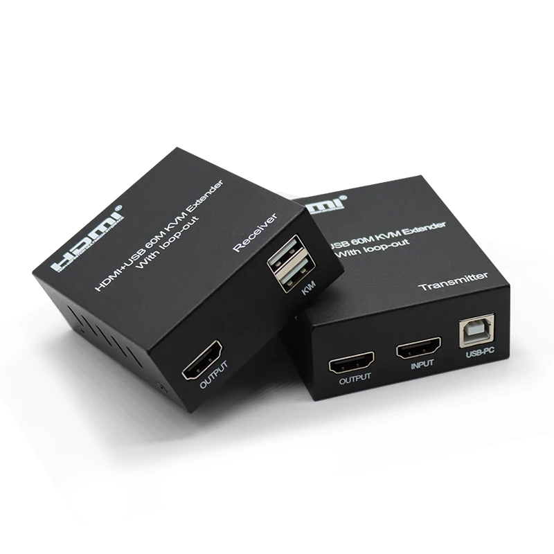 Extensor KVM HDMI USB de 60M sobre Ethernet Cat5e/6 Cable 1080P HDMI KVM Rj45 extensor bucle soporte ratón teclado para PV NVR