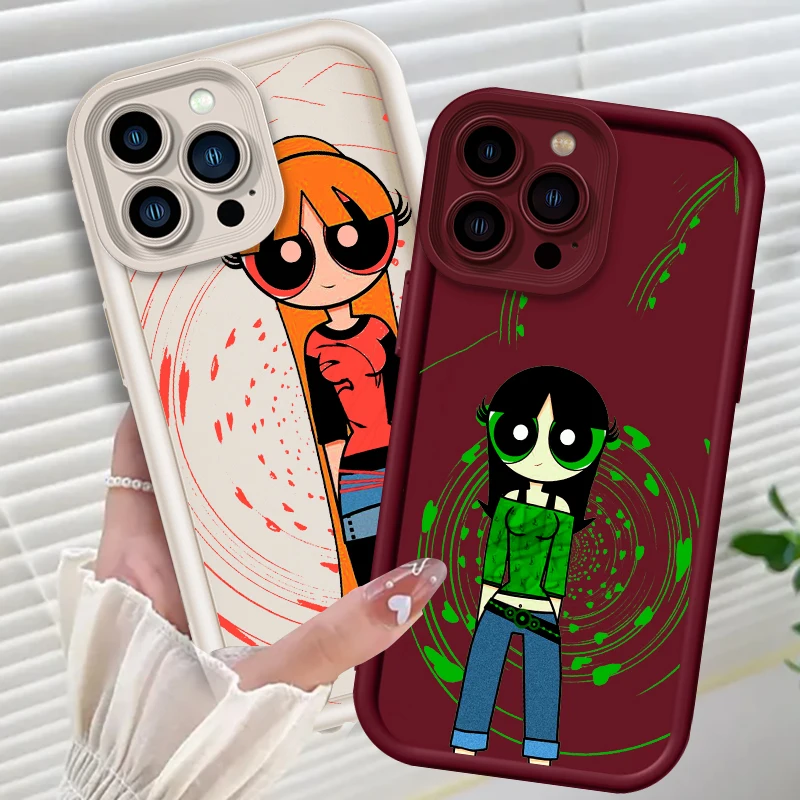 The-P Powerpuff-Girls-Escalera de ojos Popular para Apple iPhone 15 14 13 12 11 XS XR X Pro Max Plus, funda suave para teléfono