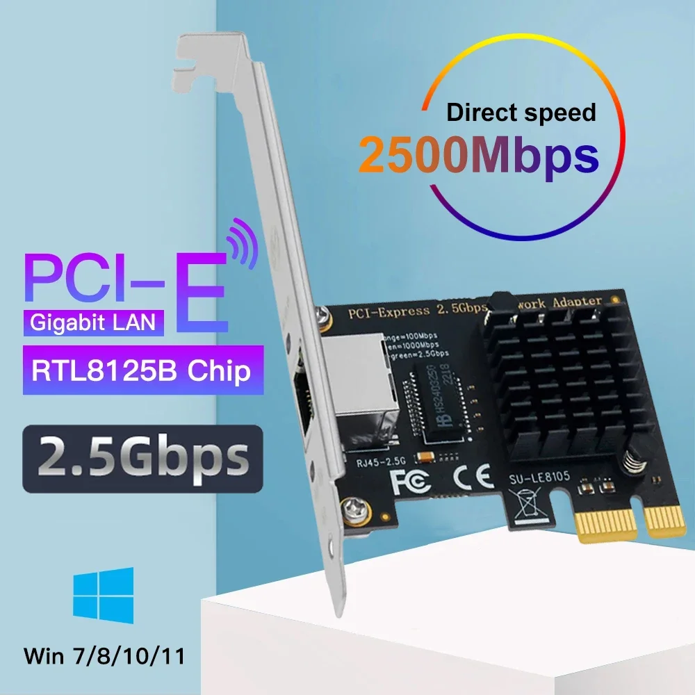 Tarjeta de red PICE a RJ45 de 2,5G, chip RTL8125B, convertidor PCI Express RJ45 de 2500Mbps, adaptador Gigabit Lan Ethernet para Win7/8/10/11