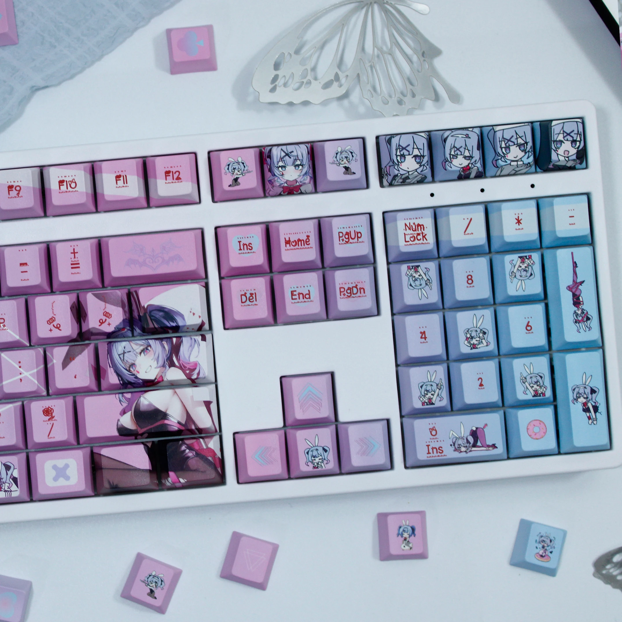Miku Rabbit Hole-teclas con tema de Anime, 120 teclas, perfil de cereza, juego de teclado mecánico, dibujos animados, rosa, regalo de cumpleaños y vacaciones - imagen 4