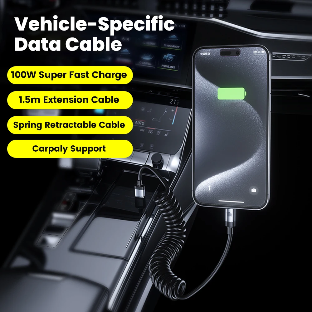 Cable USB tipo C a tipo C de 100W para iPhone 16 15 Pro 5A Cable de resorte USB a tipo C para Xiaomi Samsung Cable de carga rápida para coche - imagen 2