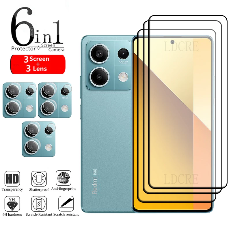 Cubierta de cristal 6 en 1 para Xiaomi Redmi Note 13, Protector de pantalla de vidrio templado Redmi Note 13 5G, cristal de lente Redmi Note 13 Pro 5G - imagen 2
