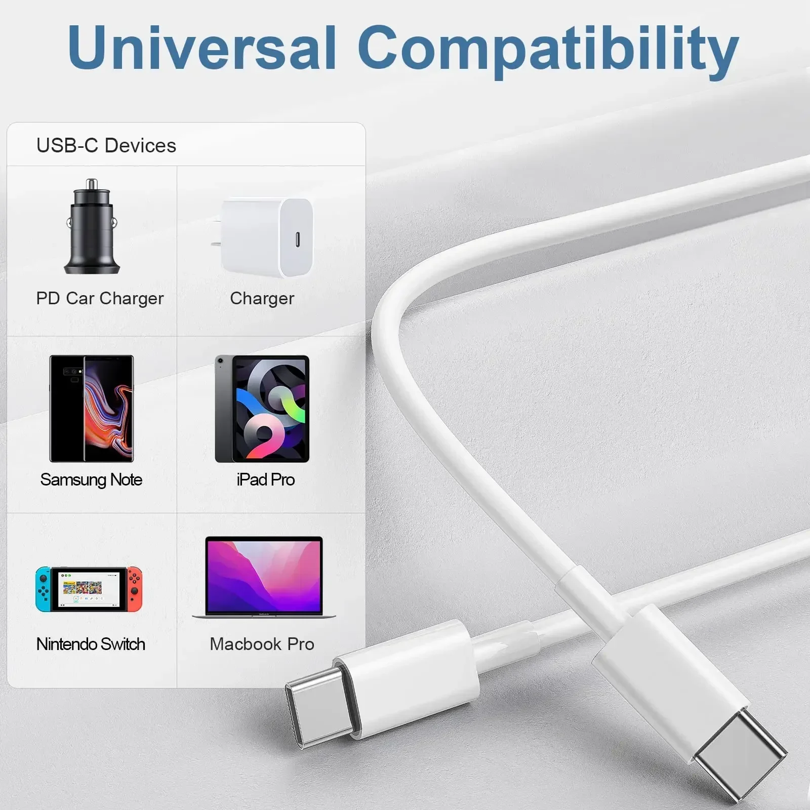 Cable de carga rápida tipo USB C a C 1M/3FT 2M/6FT y 3M/10FT para teléfono inteligente Android IPhone 15 16 y Tablet PC