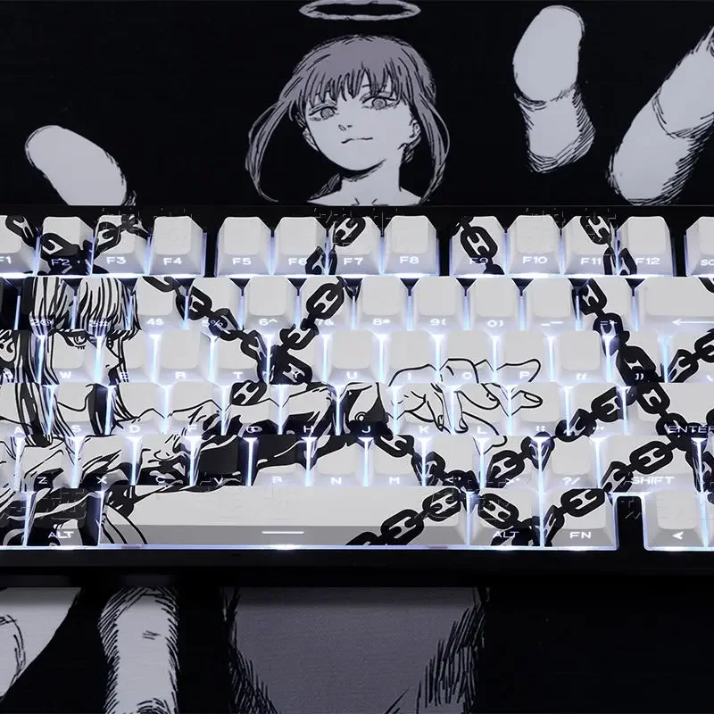 129 teclas blancas Makima Anime Keycaps teclas translúcidas PBT Keycap Chreey Keycaps Dye-sub tapas de teclado mecánico para 64/68/71/108 - imagen 5