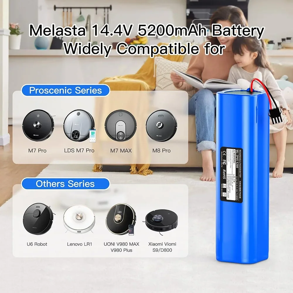 Paquete de batería de iones de litio de 14,4 V y 5200 mAh para robot de barrido ROIDMI EVE EVA Eve Plus SDJ01RM SDJ06RM. - imagen 4