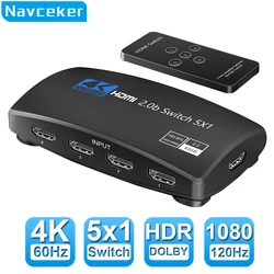 Conmutador HDMI 4K HDR 60Hz – 5 Entradas 1 Salida con Mando a Distancia