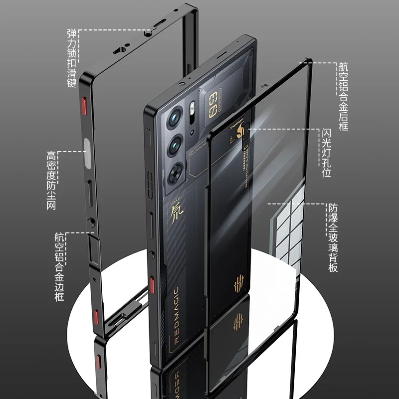 Funda para RedMagic 9 Pro + aleación de aluminio marco de Metal cubierta protectora de cámara de vidrio templado para Red Magic 9 Pro Plus a prueba de golpes - imagen 4