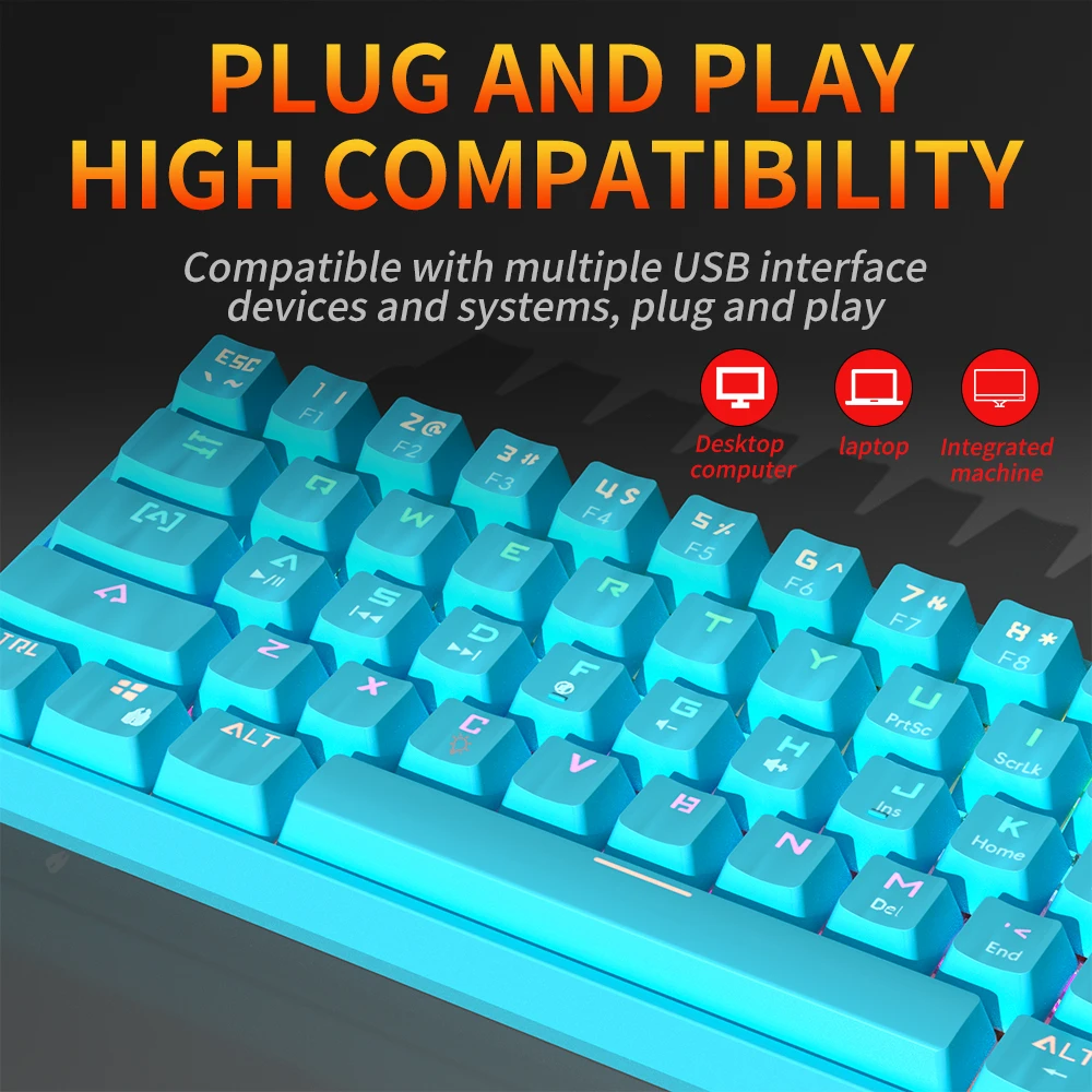 MUCAI MK61 USB Gaming Esports Teclado mecánico 61 teclas eje rojo Cable desmontable retroiluminación RGB intercambio en caliente - imagen 3