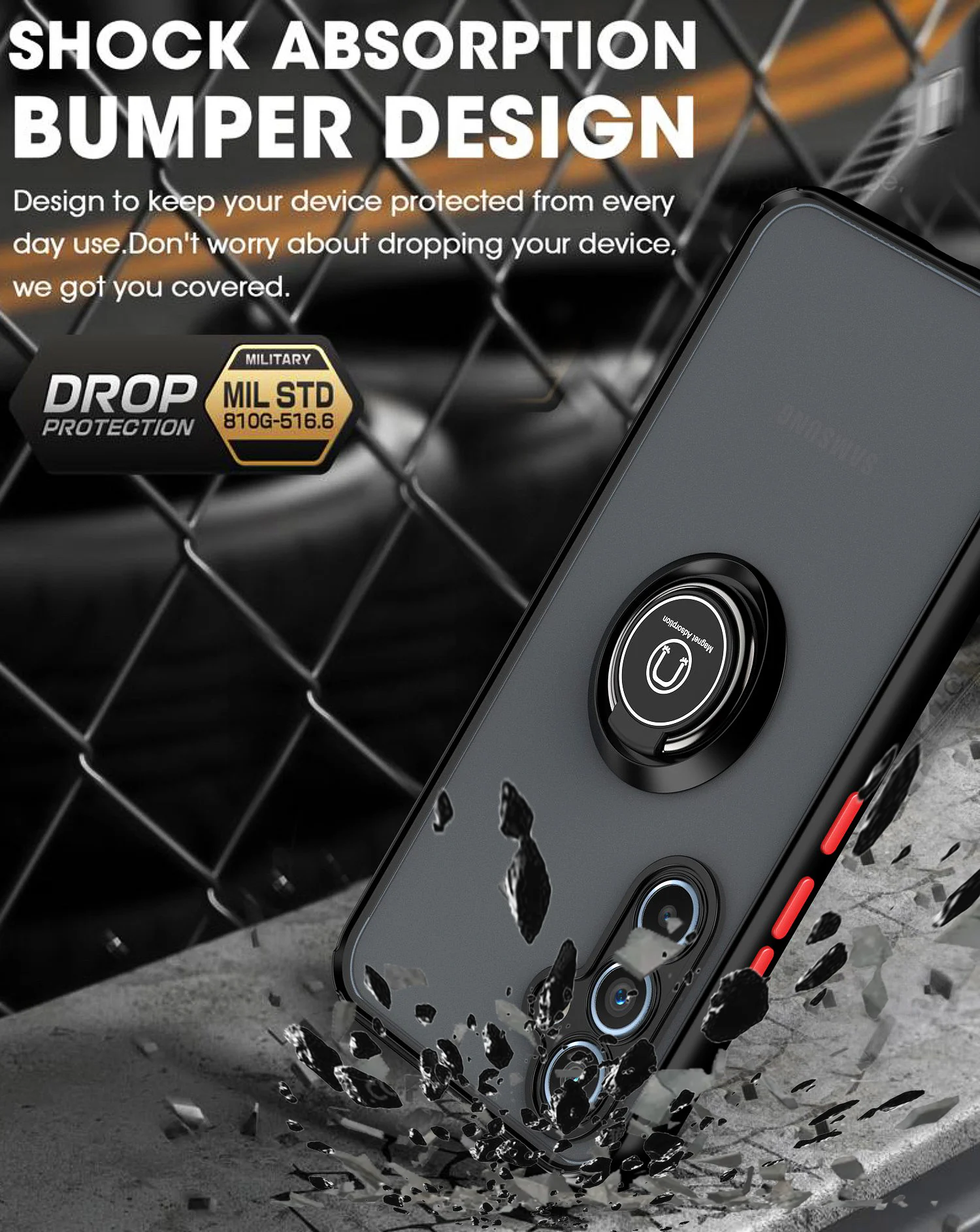 Funda protectora de PC mate a prueba de golpes para Samsung Galaxy A06 A16 A26 A36 A56 A15 A25 A35 A55 A54 A53 A52 5G, funda con soporte de anillo magnético - imagen 4