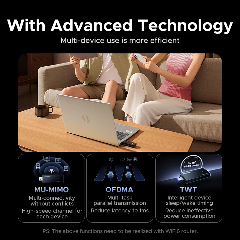 UGREEN-Adaptador WiFi AX1800 WiFi6, 5G y 2,4G, USB 3,0 de doble banda, WiFi para PC, portátil, antena Wifi, receptor USB Ethernet, tarjeta de red - imagen 4