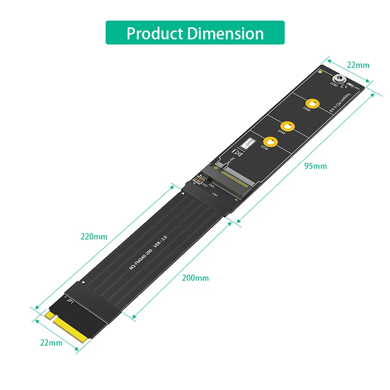 Cable de extensión M2 NVME SSD de 20CM, extensor de llave PCI Express 4,0 X4 M, soporte de 180 grados 2230 2242 2260 2280 PCI-E 4,0 NVME M.2 SSD - imagen 4