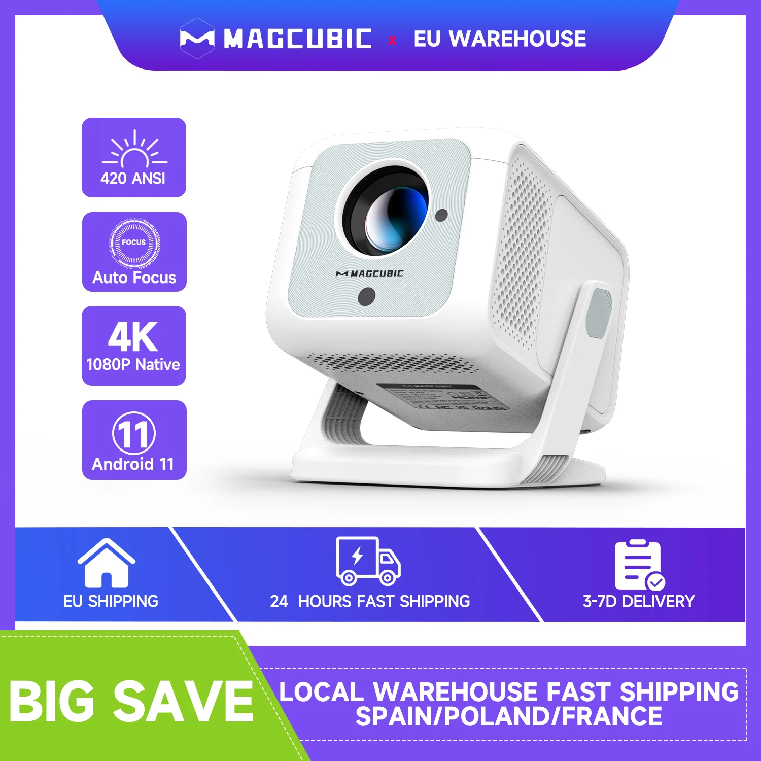Proyector portátil Magcubic HY310X 4K 420ANSI WiFi 6 enfoque automático Android 11 compatible con proyector Full HD 1080P cine en casa al aire libre