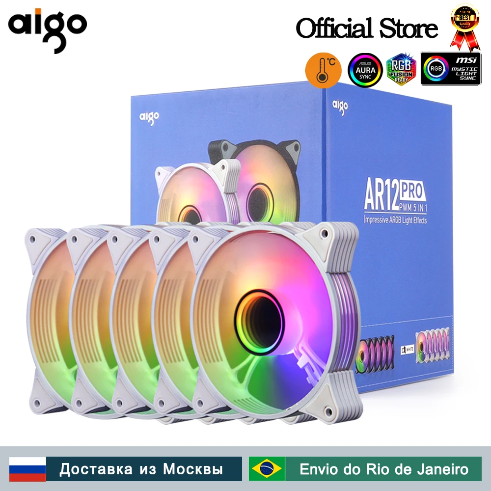 Aigo AR12PRO ventilador blanco para caja de ordenador ventoinha PC 120mm ventilador rgb 4 pines PWM ventilador de refrigeración 3pin5v espacio ilimitado argb 12cm ventilador - imagen 2