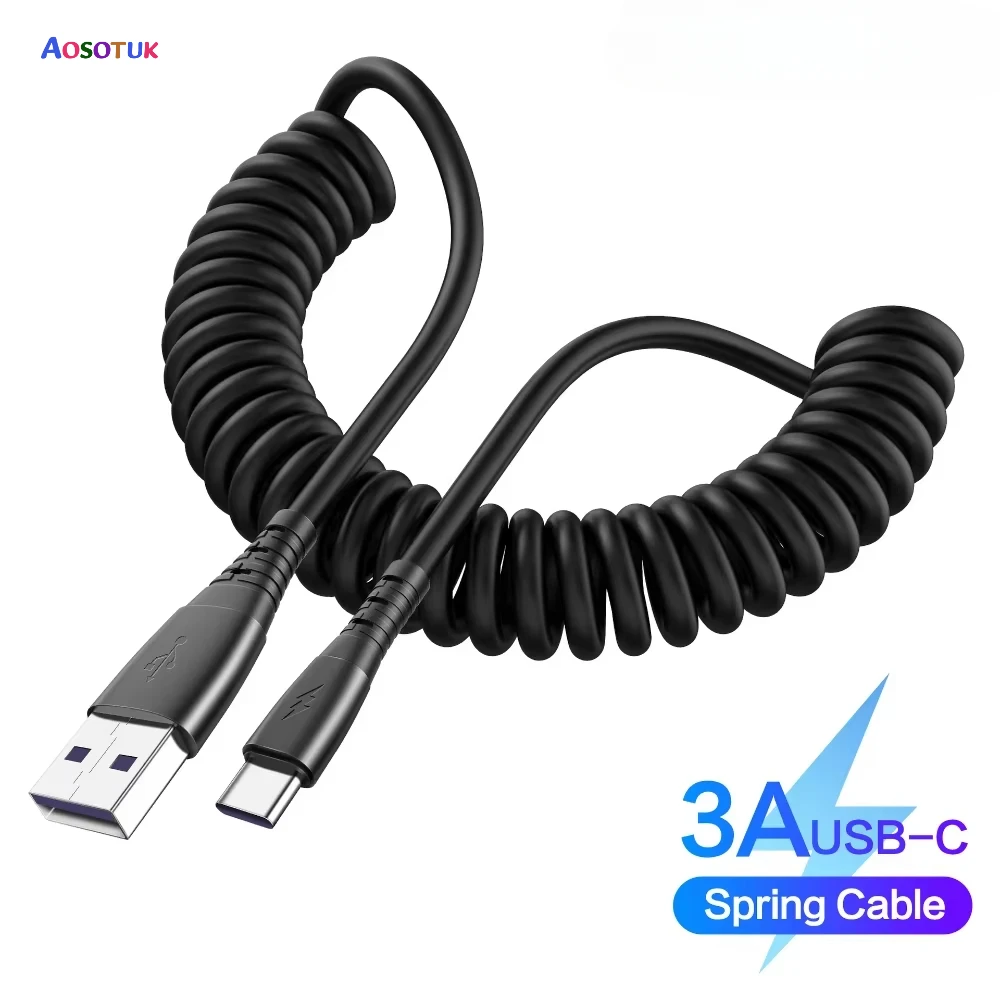 Cable cargador de extensión de resorte para coche, Cable tipo C para iPhone, Cable de carga de teléfono móvil tipo C para Xiaomi, Samsung, USB Micro - imagen 2