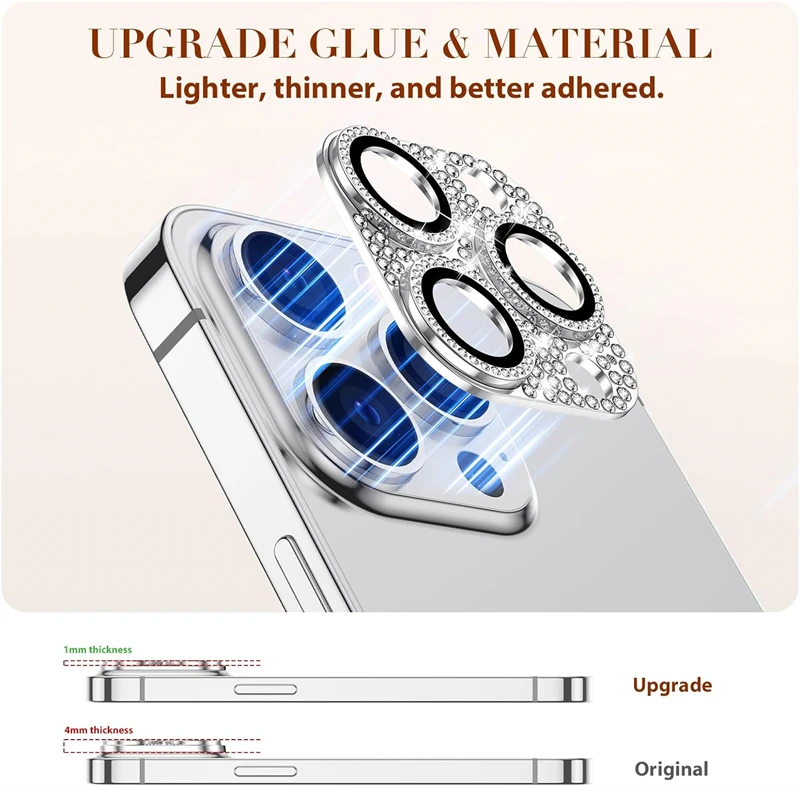 Protector de lente de cámara con purpurina de diamante y diamantes de imitación 3D para IPhone 13, 14, 15 Pro Max Plus 12 Mini 14Pro 15Pro, accesorios de lente de cristal - imagen 2