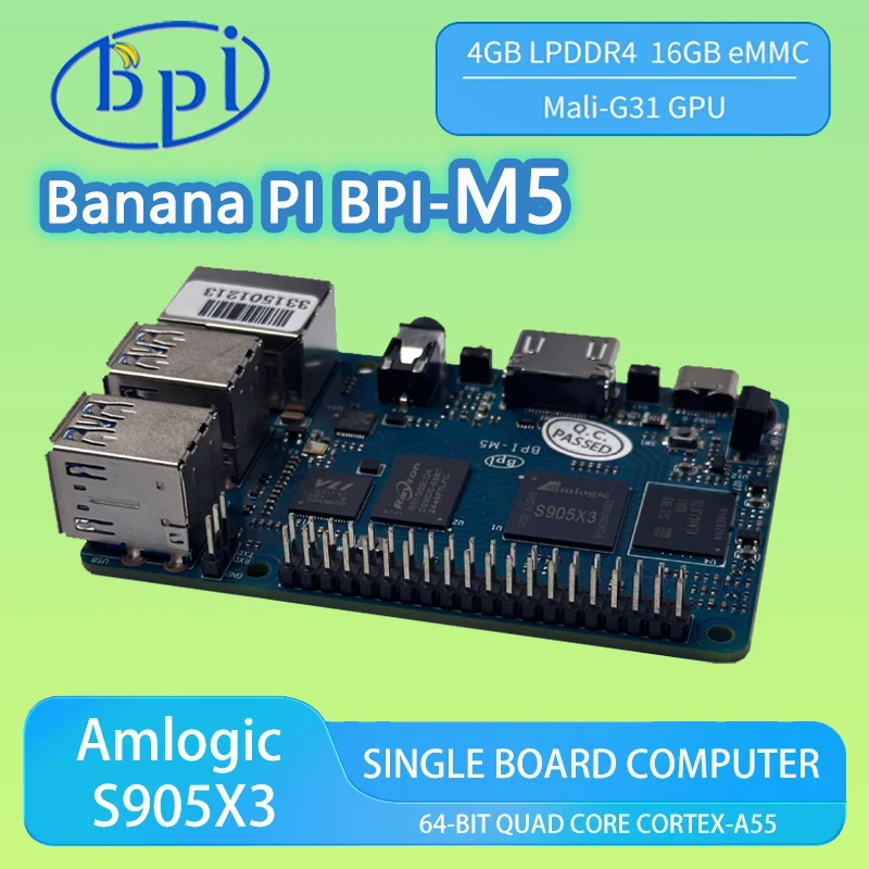 Banana PI BPI-M5 4GB LPDDR4 RAM 16GB eMMC Amlogic S905X3 Quad Core Cortex-A55 Flash Dev placa única compatible con Linux