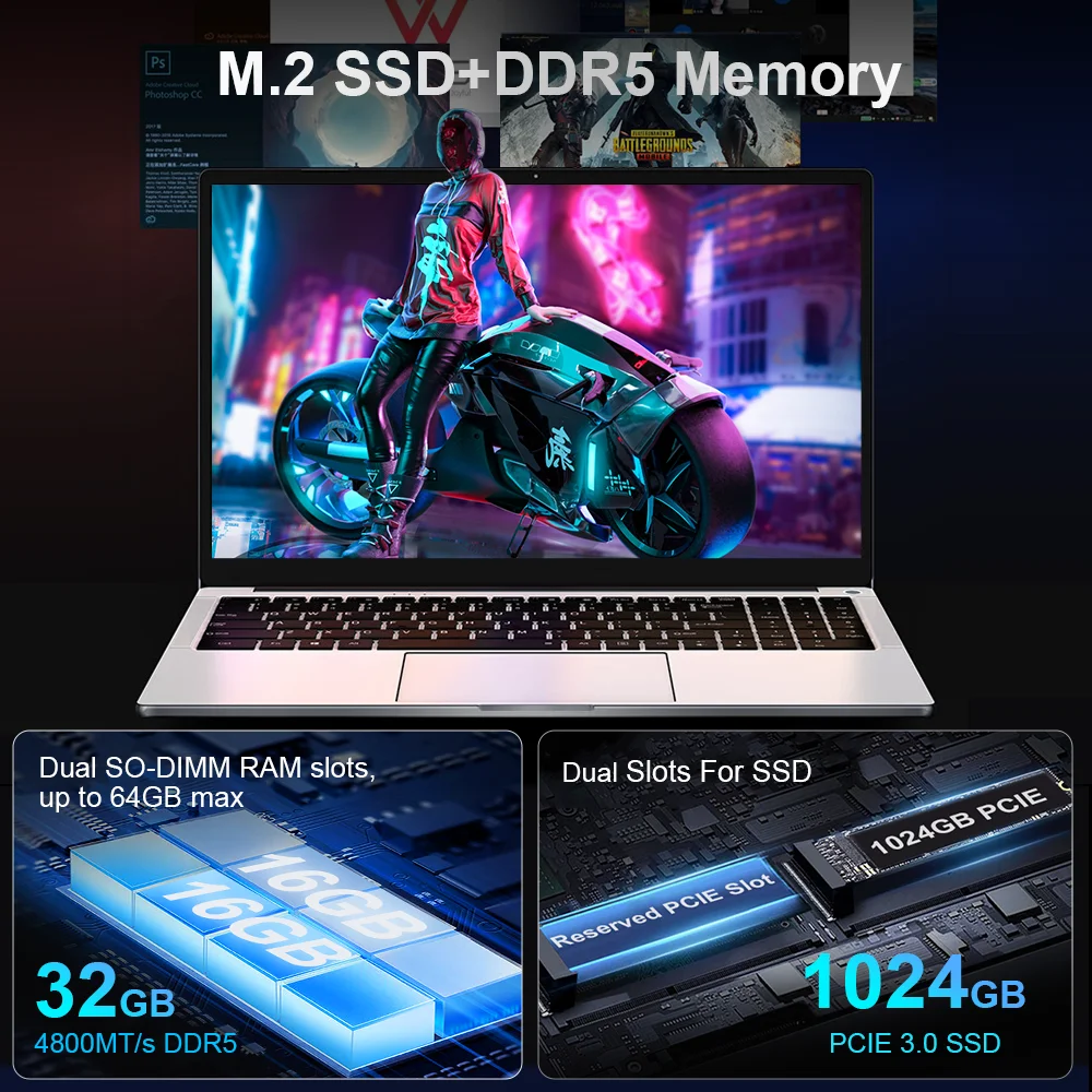 Portátil Ninkear A15 PRO AMD Ryzen ™   5 6600H hasta 4,5 GHz 15.6' FHD IPS 32GB DDR5 1TB SSD WIFI6 teclado retroiluminado Computadora - imagen 5