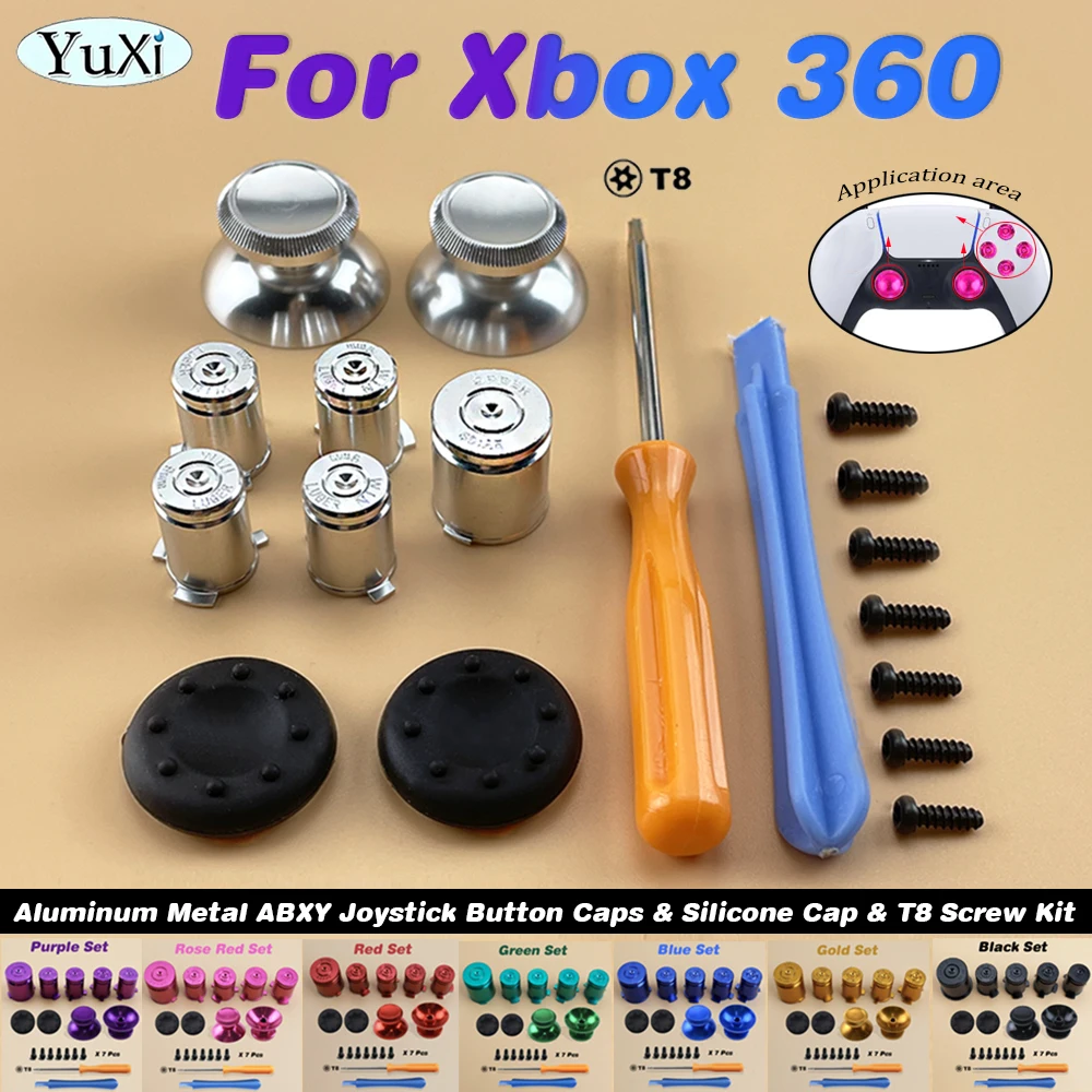 Botones ABXY de Metal de aluminio, tapa de cubierta de silicona antideslizante, Kit de tornillos T8 para mando de Xbox 360, 1 Juego