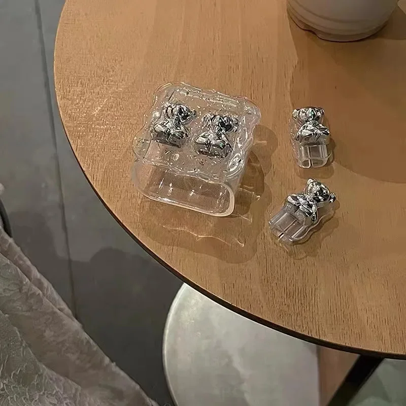 Funda de cargador de oso plateado 3D bonito de Corea para IPhone 11 12 13 14 15 18W-20W Correa de carga cubierta de protección brillante funda de cargador - imagen 5