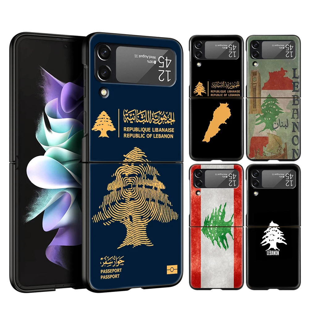 Funda de teléfono con pasaporte del Líbano para Samsung Galaxy Z Flip 3 4 5 6 7 PC plegable negro duro para Samsung Z Flip3 Flip4 Flip5