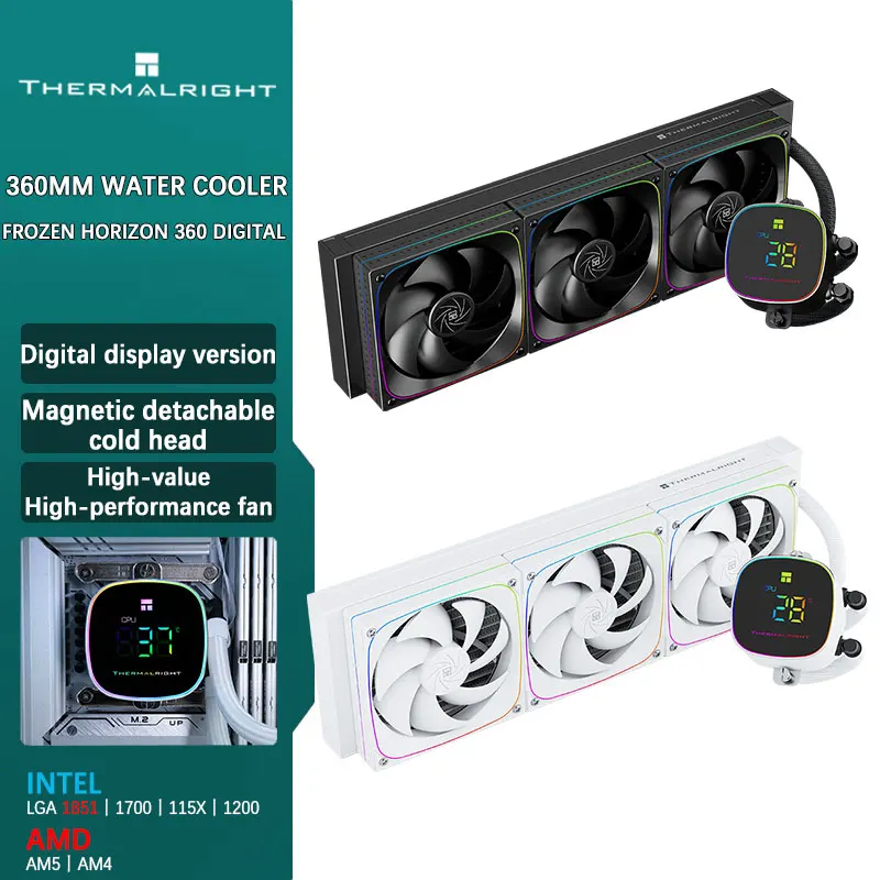Thermalright FROZEN HORIZON versión de pantalla Digital 360 cabeza fría desmontable de metal magnético soporte de ventilador de alto rendimiento LGA1851