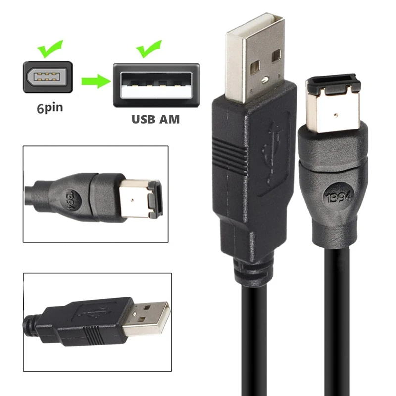 Cable USB macho de 3m y 4,5 m a 1394, 6 pines, señal de transmisión de datos macho, USB a Firewire IEEE 1394, 6 pines, para cámara Digital de ordenador D - imagen 4
