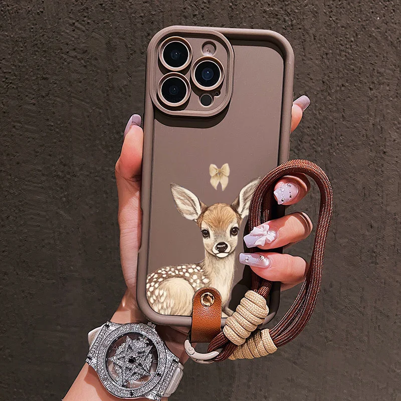 Funda de teléfono con correa de cordón suave con diseño de ciervo y lazo bonito para iPhone 17 16 15 14 13 12 11 Pro Max 16E 17 Air 7 8 Plus - imagen 3