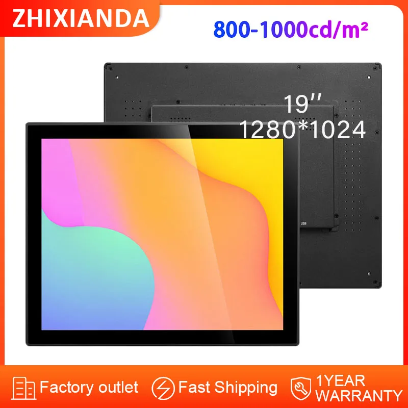 Alto brillo 1000nits 19 pulgadas 1920*1080 LCD pantalla táctil capacitiva Industrial Monitor de pantalla plana con entrada HDMI VGA USB