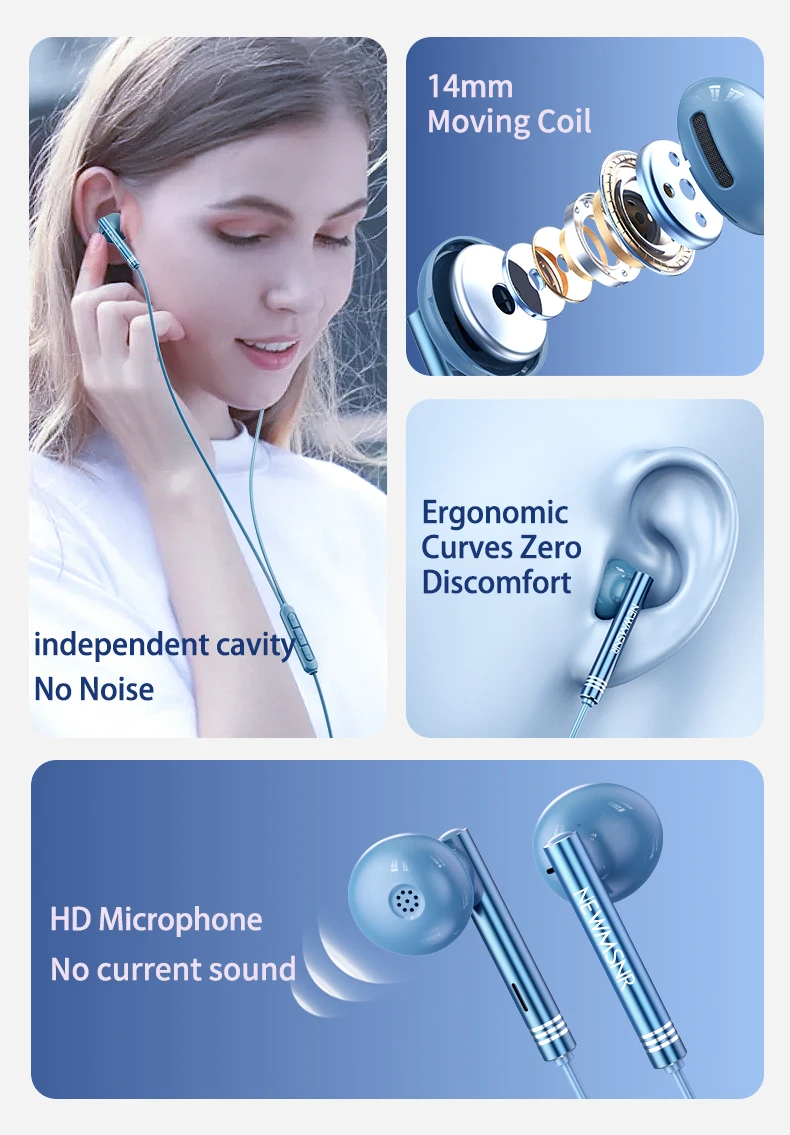 NEWMSNR 9D auriculares estéreo con graves tipo C y auriculares con Control por cable de 3,5mm auriculares intrauditivos para jugadores para auriculares Galaxy micrófono HD - imagen 3