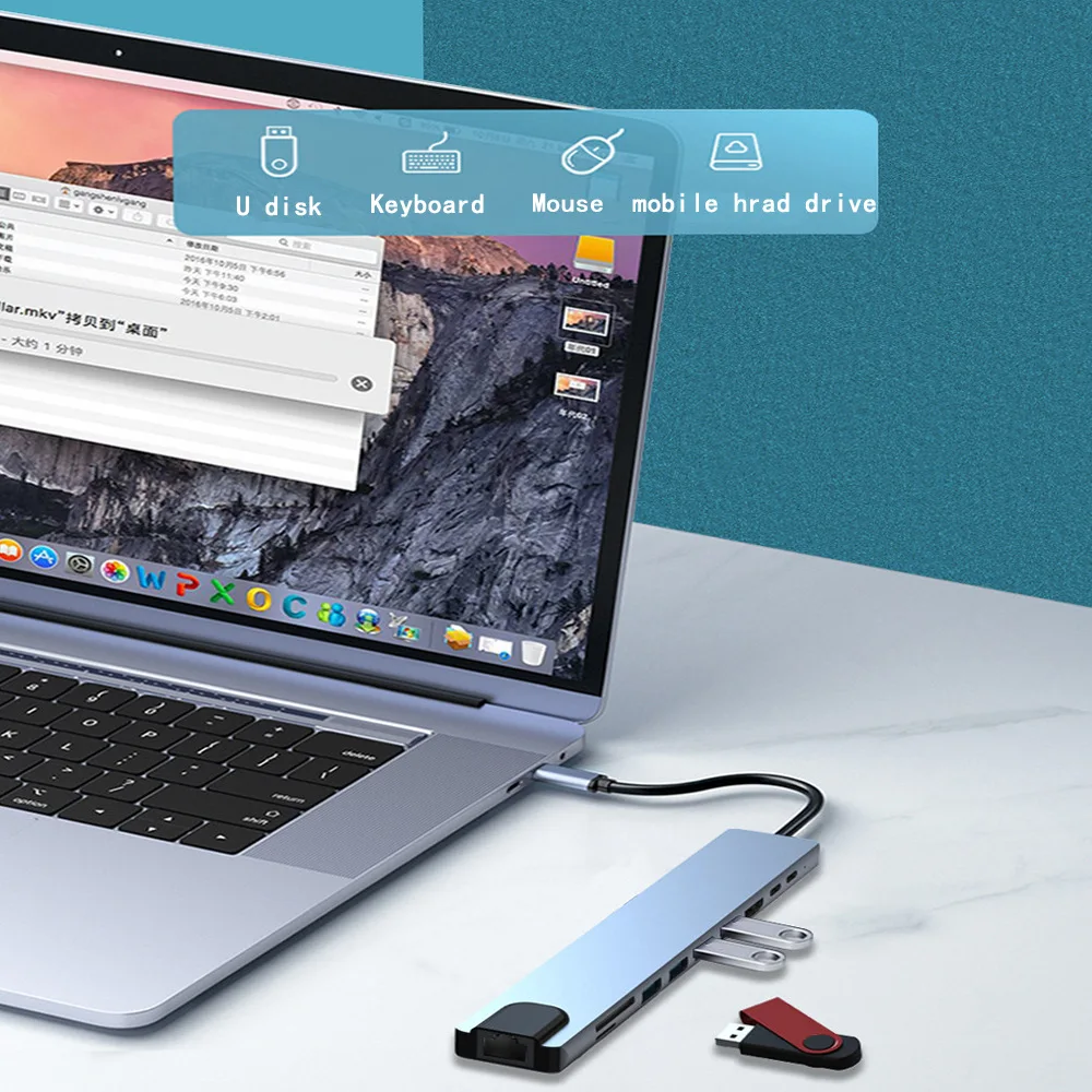 Con convertidor HDMI a tipo C HUB 4K HDTV RJ45 100Mbps PD 90W Cable USB de carga divisor lector de tarjetas Micro SD adaptador extensible - imagen 2