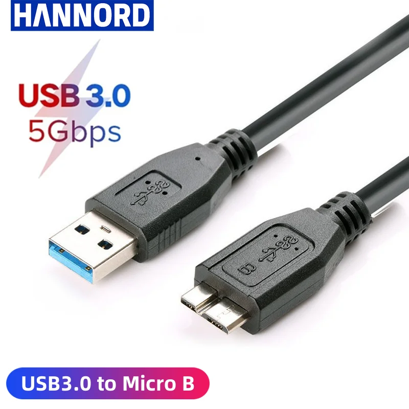 Hannord USB 3,0 tipo A a Micro B Cable conector 5Gbps 3A Cable de sincronización rápida de datos adaptador Cable de disco duro externo