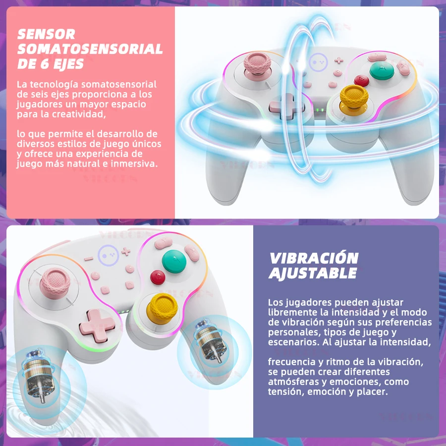 VILCORN Gamepad inalámbrico para Switch Pro BT controlador para Switch OLED/Switch Lite Joystick con luz RGB NGC apariencia Retro - imagen 5